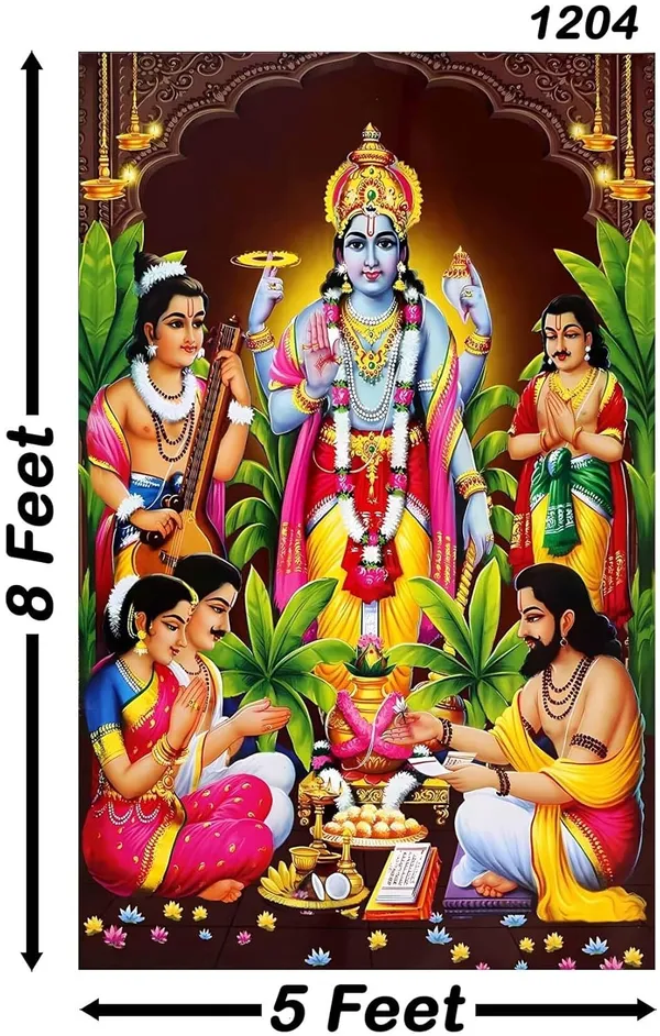 Multicolour_Polyester_Lord_Satyanarayana_Form_Vishnu_Backdrop_Cloth_For_Festival_/_Pooja_|_8*5