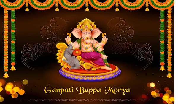 Multicolour_Polyester_Hanging_Marigold_Flower_Ganeshji_Especially_Ganesha_Backdrop_Cloth_For_Festival_/_Pooja_|_5*8