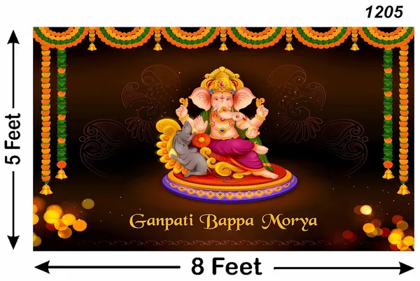 Multicolour_Polyester_Hanging_Marigold_Flower_Ganeshji_Especially_Ganesha_Backdrop_Cloth_For_Festival_/_Pooja_|_5*8