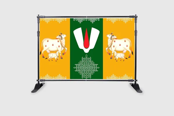 Multicolour_Polyester_Tirupati_Balaji_Tilak_Cows_Muggu_Backdrop_Cloth_For_Festival_/_Pooja_|_5*8