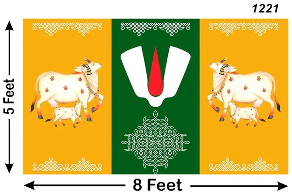 Multicolour_Polyester_Tirupati_Balaji_Tilak_Cows_Muggu_Backdrop_Cloth_For_Festival_/_Pooja_|_5*8