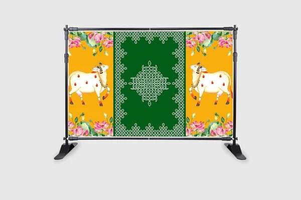 Multicolour_Polyester_Two_Cows_Kollam_Muggu_Backdrop_Cloth_For_Festival_/_Pooja_|_5*8
