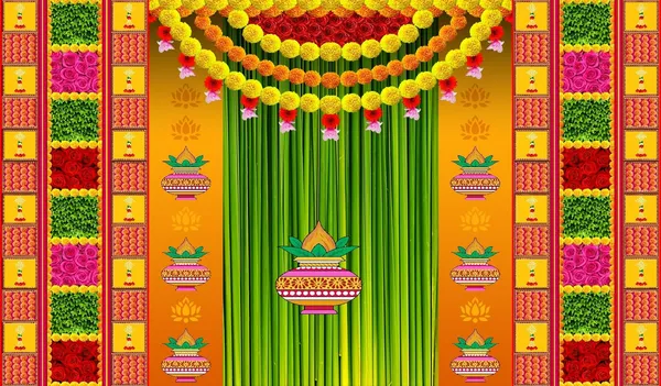 Multicolour_Polyester_Marigold_Rose_Flower_Kalash_Backdrop_Cloth_For_Festival_/_Pooja_|_5*8