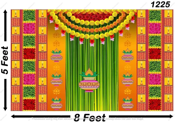 Multicolour_Polyester_Marigold_Rose_Flower_Kalash_Backdrop_Cloth_For_Festival_/_Pooja_|_5*8