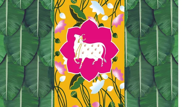 Multicolour_Polyester_Cow_Lotus_Flower_Banana_Leaf_Backdrop_Cloth_For_Festival_/_Pooja_|_5*8