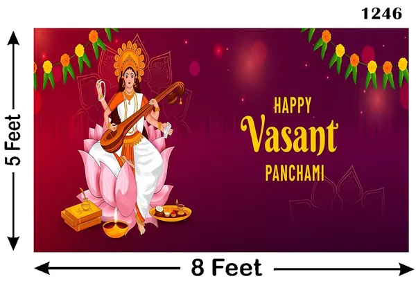 Multicolour_Polyester_Happy_Vasant_Panchmi_Goddess_Sarswatiji_Backdrop_Cloth_For_Festival_/_Pooja_|_5*8