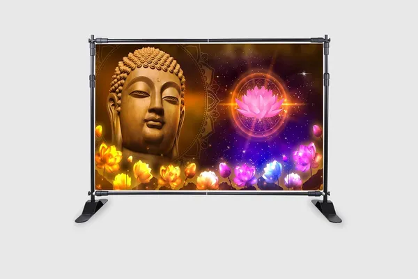 Multicolour_Polyester_Lord_Buddha_Face_Lotus_Flower_Backdrop_Cloth_For_Festival_/_Pooja_|_5*8