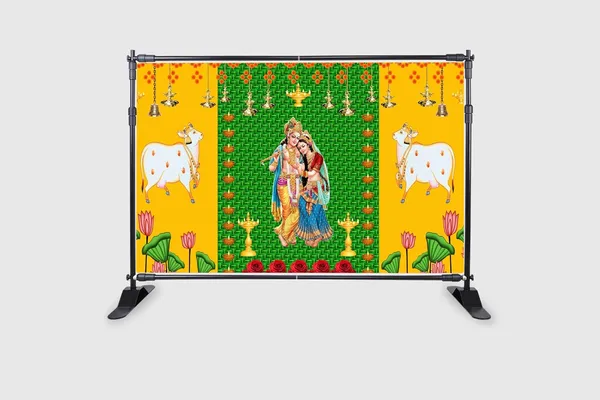 Green_Polyester_Two_Cow_Chatiya_Shree_Radha_Backdrop_Cloth_For_Festival_/_Pooja_|_5*8