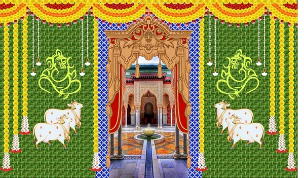 Multicolour_Polyester_Weaved_Coconut_Leaf_Cows_Ganeshji_Backdrop_Cloth_For_Festival_/_Pooja_|_5*8