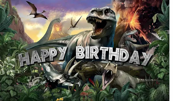 Multicolour_Polyester_Dinosaur_Birthday_Backdrop_Party_World_Cloth_For_Festival_/_Pooja_|_5*8