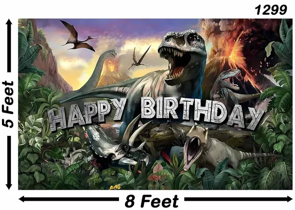 Multicolour_Polyester_Dinosaur_Birthday_Backdrop_Party_World_Cloth_For_Festival_/_Pooja_|_5*8