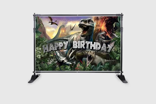 Multicolour_Polyester_Dinosaur_Birthday_Backdrop_Party_World_Cloth_For_Festival_/_Pooja_|_5*8