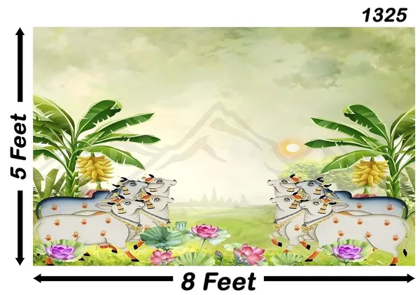 Multicolour_Polyester_Cows_Leaves_Photography_Backdrops_Nature_Backdrop_Cloth_For_Festival_/_Pooja_|_5*8