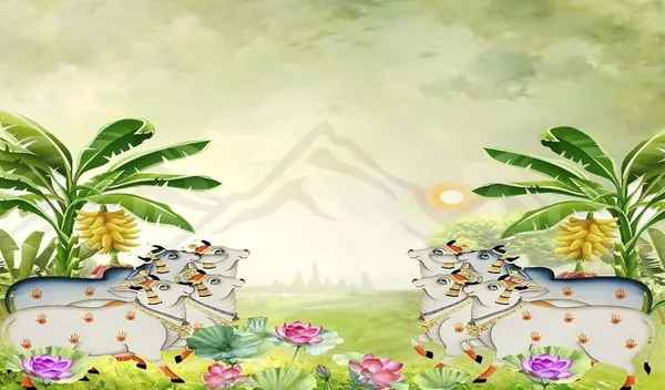 Multicolour_Polyester_Cows_Leaves_Photography_Backdrops_Nature_Backdrop_Cloth_For_Festival_/_Pooja_|_5*8