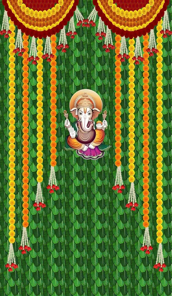 Multicolour_Polyester_Weaved_Coconut_Leaf_Ganeshji_Backdrop_Cloth_For_Festival_/_Pooja_|_8*5