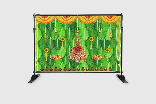 Multicolour_Polyester_Banana_Leaf_Varamahalaxmi_Mata_Backdrop_5Feet_Cloth_For_Festival_/_Pooja_|_5*8