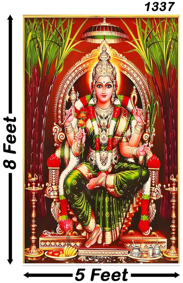 Multicolour_Polyester_Goddess_Sri_Rajarajeshwari_Lalitha_Tripura_Sundari_Backdrop_Cloth_For_Festival_/_Pooja_|_8*5