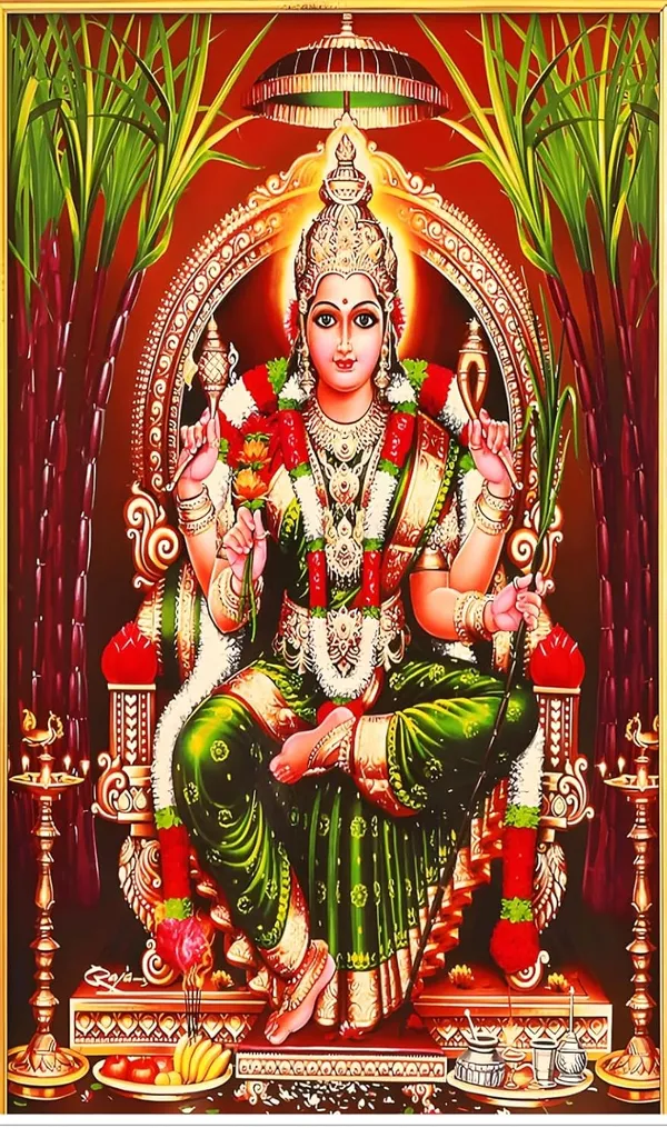 Multicolour_Polyester_Goddess_Sri_Rajarajeshwari_Lalitha_Tripura_Sundari_Backdrop_Cloth_For_Festival_/_Pooja_|_8*5