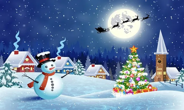 Multicolour_Polyester_Christmas_Landscape_Tree_Snowman_Giftbox_Backdrop_Cloth_For_Festival_/_Pooja_|_5*8