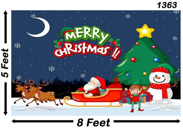Multicolour_Polyester_Merry_Christmas_Sleigh_Snowman_Santa_Claus_Backdrop_Cloth_For_Festival_/_Pooja_|_5*8