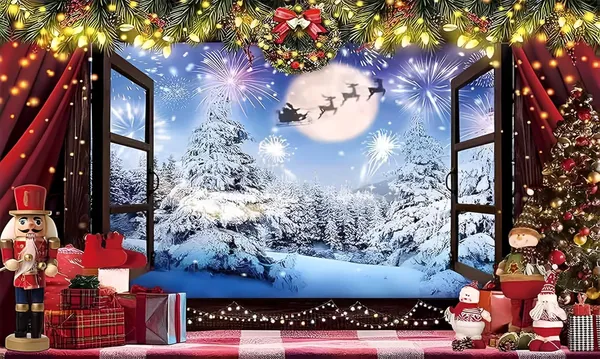 Multicolour_Polyester_Christmas_Photo_Backdrop_Window_Xmas_Pine_Cloth_For_Festival_/_Pooja_|_5*8
