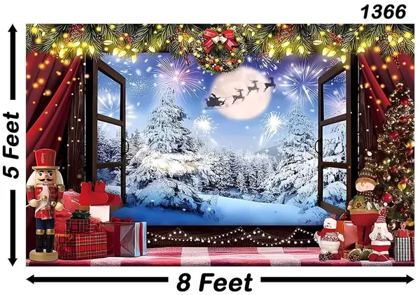 Multicolour_Polyester_Christmas_Photo_Backdrop_Window_Xmas_Pine_Cloth_For_Festival_/_Pooja_|_5*8