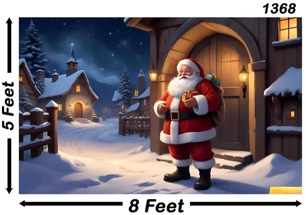 White_Polyester_Christmas_Santa_Claus_Backdrop_Snowflake_Cloth_For_Festival_/_Pooja_|_5*8
