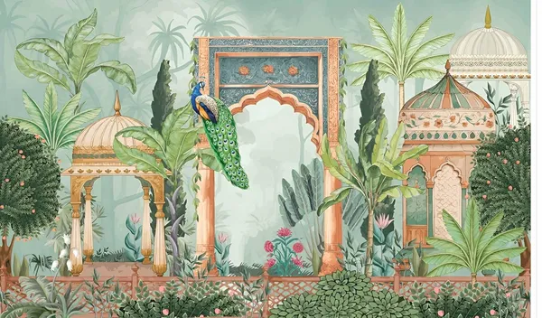 Multicolour_Polyester_Peacock_Garden_Backdrop_Cloth_For_Festival_/_Pooja_|_5*8