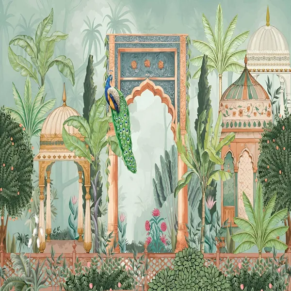 Multicolour_Polyester_Peacock_Garden_Backdrop_Cloth_For_Festival_/_Pooja_|_8*8