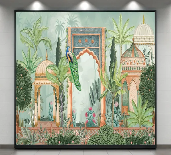 Multicolour_Polyester_Peacock_Garden_Backdrop_Cloth_For_Festival_/_Pooja_|_8*8