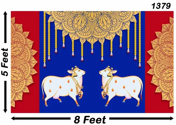 Multicolour_Polyester_Two_Cow_Rangoli_Hanging_Flower_Backdrop_Cloth_For_Festival_/_Pooja_|_5*8