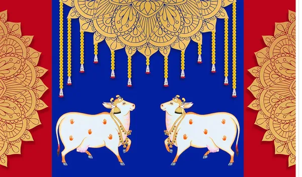 Multicolour_Polyester_Two_Cow_Rangoli_Hanging_Flower_Backdrop_Cloth_For_Festival_/_Pooja_|_5*8