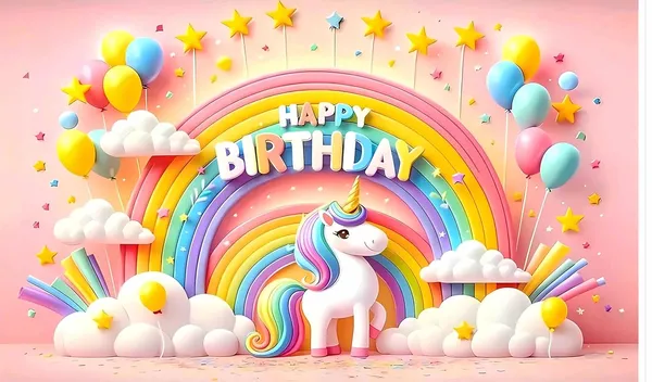 Multicolour_Polyester_Rainbow_Unicorn_Themed_Happy_Birthday_Backdrop_Cloth_For_Festival_/_Pooja_|_5*8