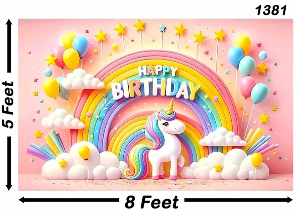 Multicolour_Polyester_Rainbow_Unicorn_Themed_Happy_Birthday_Backdrop_Cloth_For_Festival_/_Pooja_|_5*8