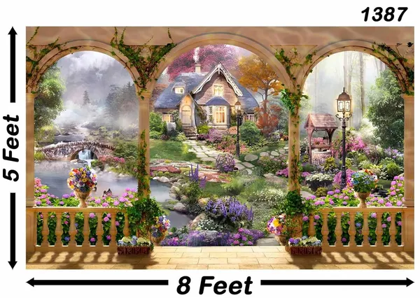 Multicolour_Polyester_Garden_Terrace_Backdrop_Fairytale_Forest_Secret_Cloth_For_Festival_/_Pooja_|_5*8