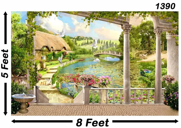 Green_Polyester_Mountains_Wall_Murals_Backdrop_Countryside_Cloth_For_Festival_/_Pooja_|_5*8