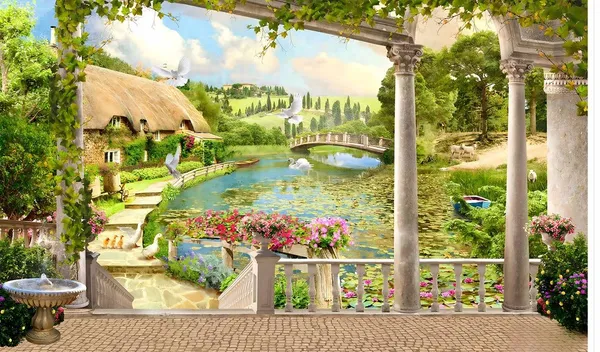 Green_Polyester_Mountains_Wall_Murals_Backdrop_Countryside_Cloth_For_Festival_/_Pooja_|_5*8
