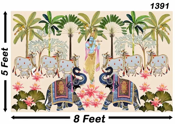 Multicolour_Polyester_Lord_Shree_Krishna_Holy_Cow_Backdrop_Cloth_For_Festival_/_Pooja_|_5*8