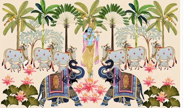 Multicolour_Polyester_Lord_Shree_Krishna_Holy_Cow_Backdrop_Cloth_For_Festival_/_Pooja_|_5*8