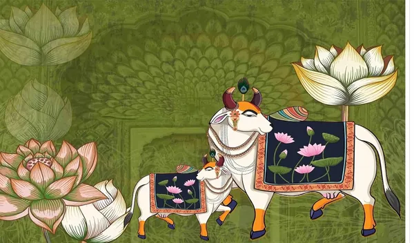 Multicolour_Polyester_Holy_Cow_Lotus_Pichwai_Backdrop_Cloth_For_Festival_/_Pooja_|_5*8
