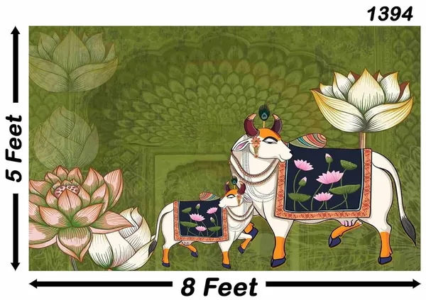 Multicolour_Polyester_Holy_Cow_Lotus_Pichwai_Backdrop_Cloth_For_Festival_/_Pooja_|_5*8