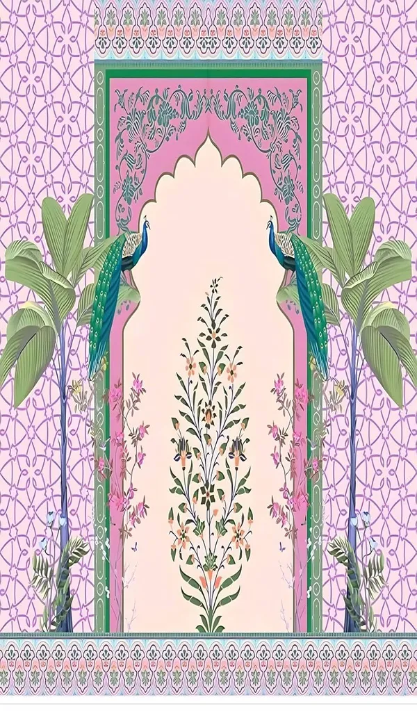 Purple_Polyester_Two_Banana_Trees_Peacock_Backdrop_Cloth_For_Festival_/_Pooja_|_8*5
