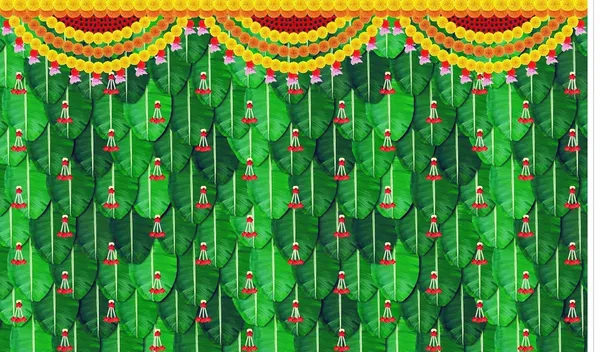 Red_Polyester_Banana_Leaf_Hanging_Flowers_Backdrop_Cloth_For_Festival_/_Pooja_|_5*8