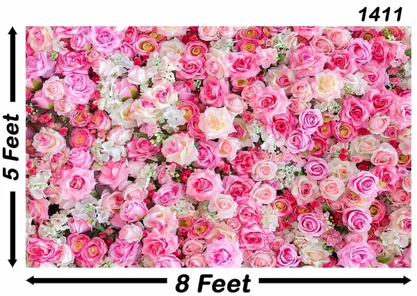 Pink_Polyester_Floral_Backdrop_Flower_Wall_Photography_Cloth_For_Festival_/_Pooja_|_5*8