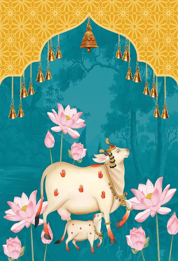 Multicolour_Polyester_Holy_Cow_Pichwai_Backdrop_Cloth_For_Festival_/_Pooja_|_8*5