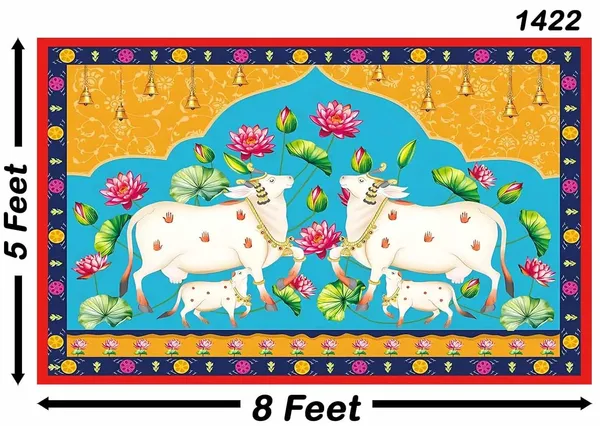 Multicolour_Polyester_Lotus_Cow_Pichwai_Backdrop_Diwali_Cloth_For_Festival_/_Pooja_|_5*8