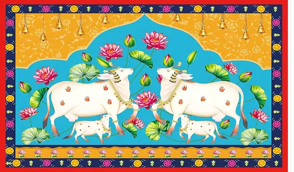 Multicolour_Polyester_Lotus_Cow_Pichwai_Backdrop_Diwali_Cloth_For_Festival_/_Pooja_|_5*8