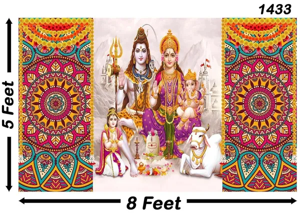 Multicolour_Polyester_Lord_Shiv_Parivar_Backdrop_5Feet_8Feet_Cloth_For_Festival_/_Pooja_|_5*8