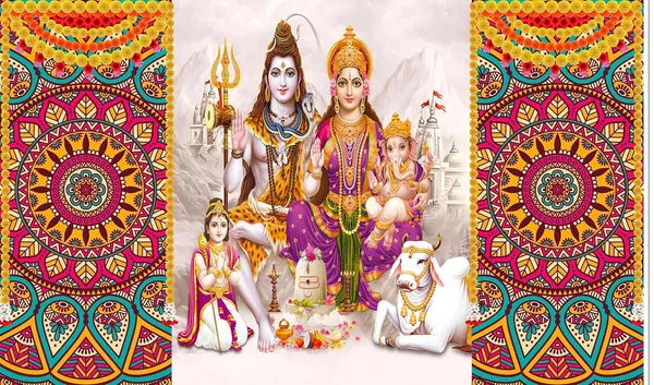 Multicolour_Polyester_Lord_Shiv_Parivar_Backdrop_5Feet_8Feet_Cloth_For_Festival_/_Pooja_|_5*8
