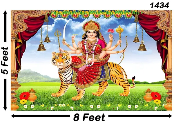 Multicolour_Polyester_Godess_Maa_Durga_Sherawali_Mata_Backdrop_Cloth_For_Festival_/_Pooja_|_5*8